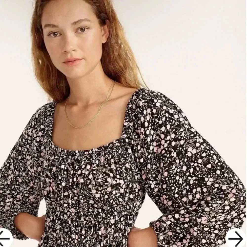 J.Crew Puff-sleeve drapey crepe top in fall garden floral size Small